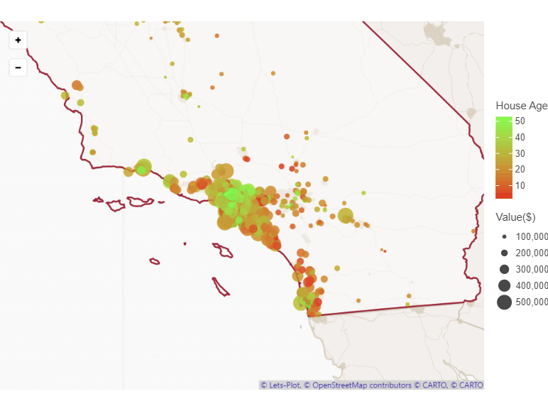 Visulizing spatial information - California housing